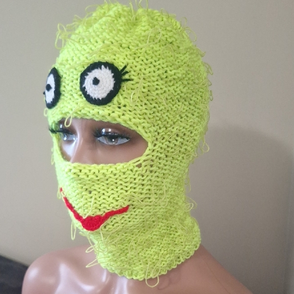 Handmade  Neon Green Monster Knit Mask - Picture 4 of 5